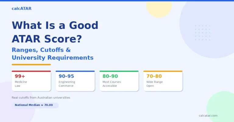 What is a good ATAR score — chart showing ATAR ranges from 70 to 99 plus with course accessibility for each band