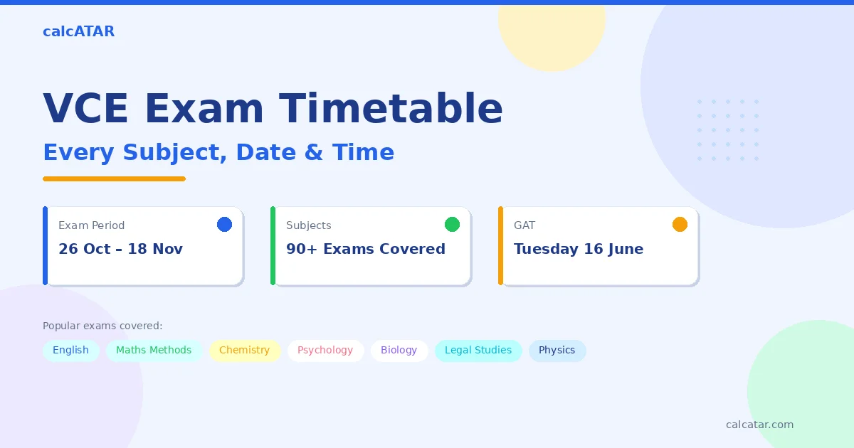 VCE Exam Timetable 2026 — every subject date and time for the October to November exam period